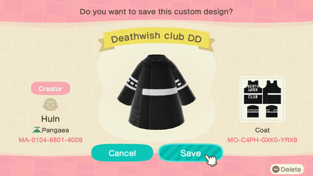 Animal Crossing Design Code: MO-C4PH-GXK0-YRX8 Drop Dead deathwish