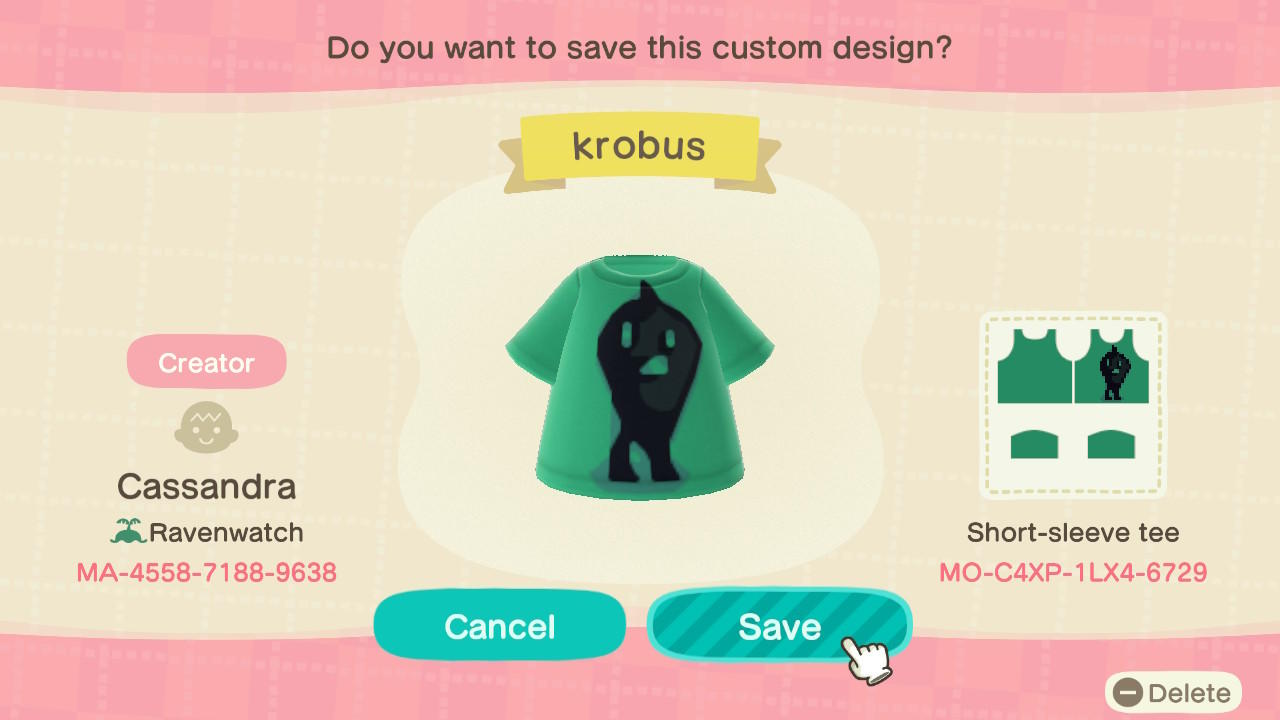 Animal Crossing Design Code: MO-C4XP-1LX4-6729 krobus stardew