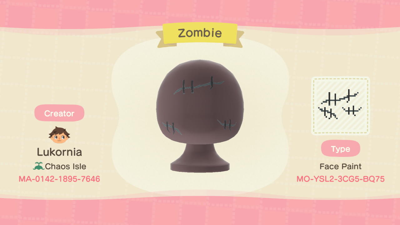 Animal Crossing Design Code: MO-C4YG-YVLT-0432 Zombie