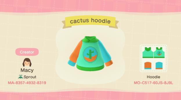 Animal Crossing Design Code: MO-C517-60JS-8J9L cactus hoodie