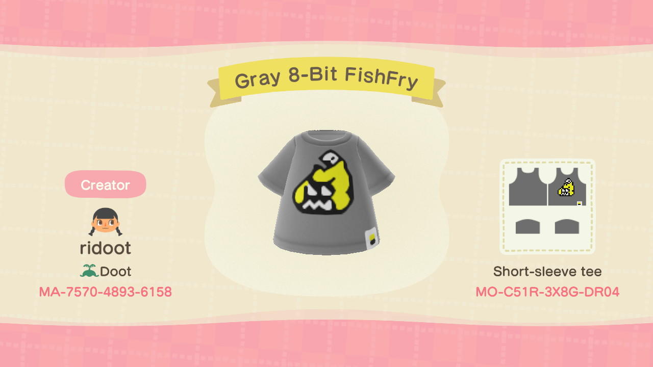 Animal Crossing Design Code: MO-C51R-3X8G-DR04 Gray 8-Bit FishFry