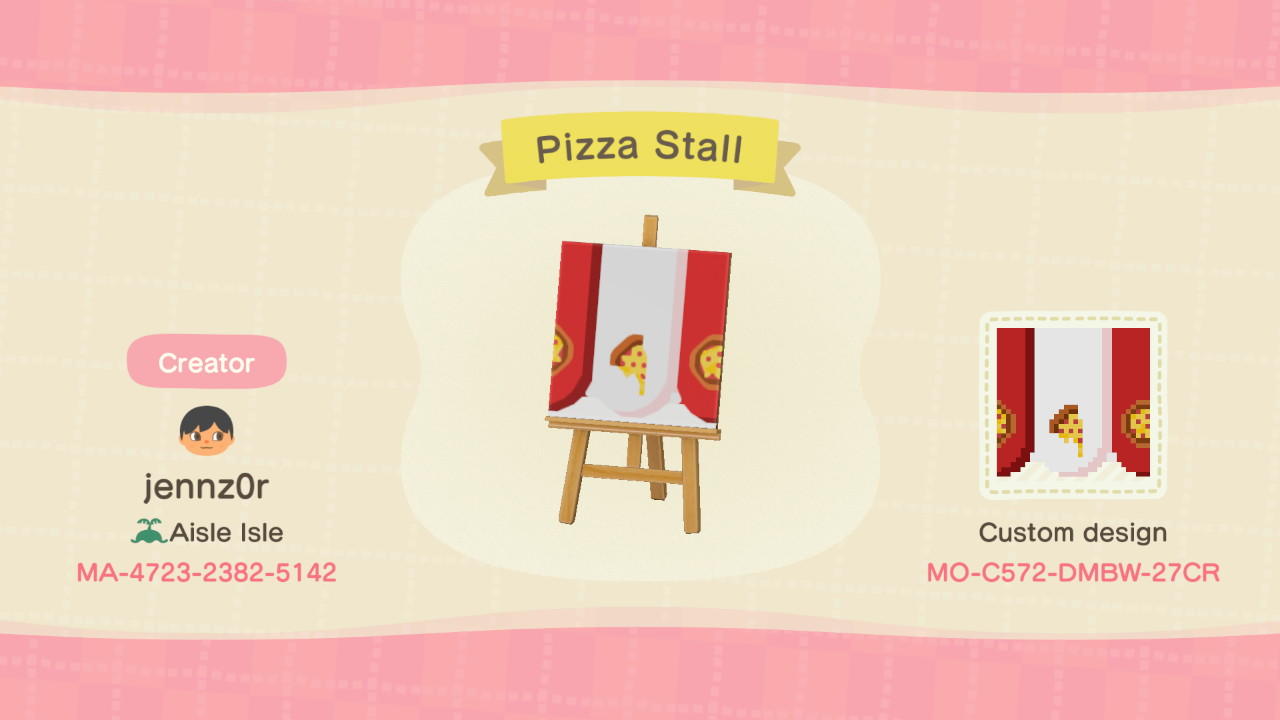 Animal Crossing Design Code: MO-C572-DMBW-27CR Pizza Stall