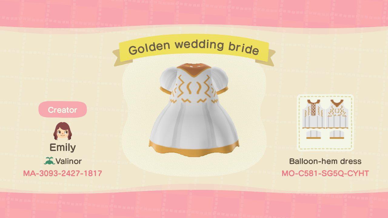 Animal Crossing Design Code: MO-C581-SG5Q-CYHT Golden wedding bride