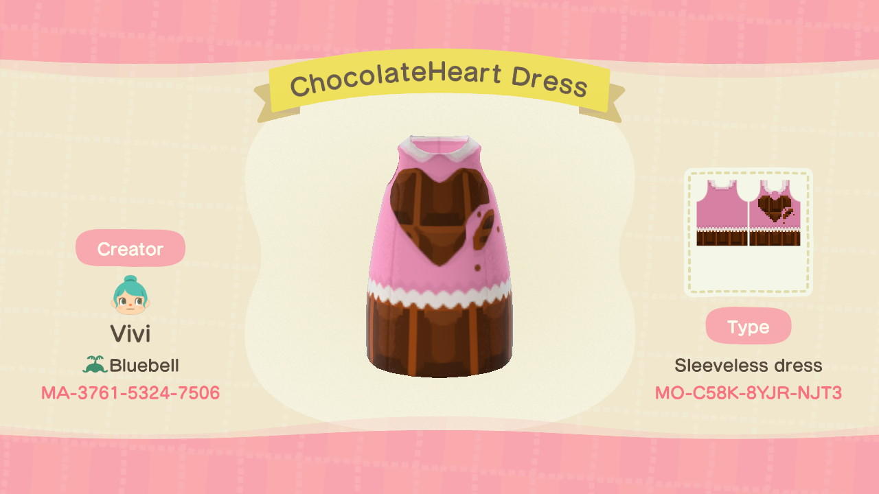 Animal Crossing Design Code: MO-C58K-8YJR-NJT3 Chocolate Heart Dres