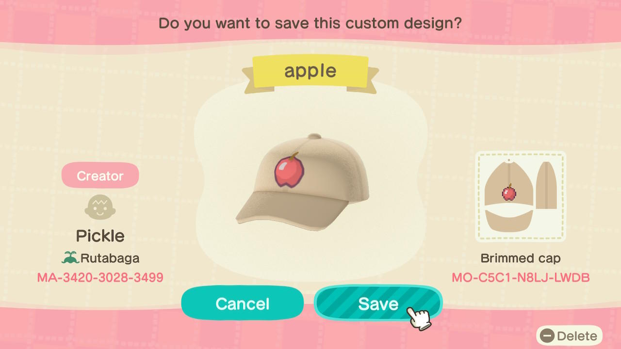 Animal Crossing Design Code: MO-C5C1-N8LJ-LWDB apple