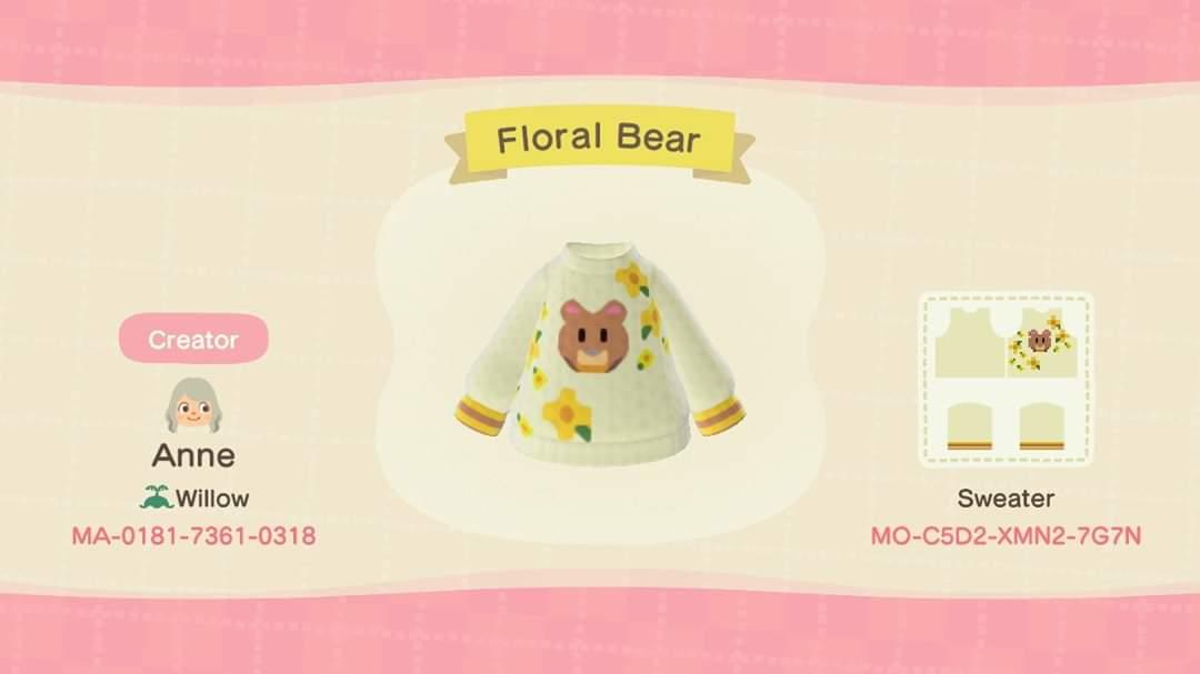 Animal Crossing Design Code: MO-C5D2-XMN2-7G7N Floral Bear