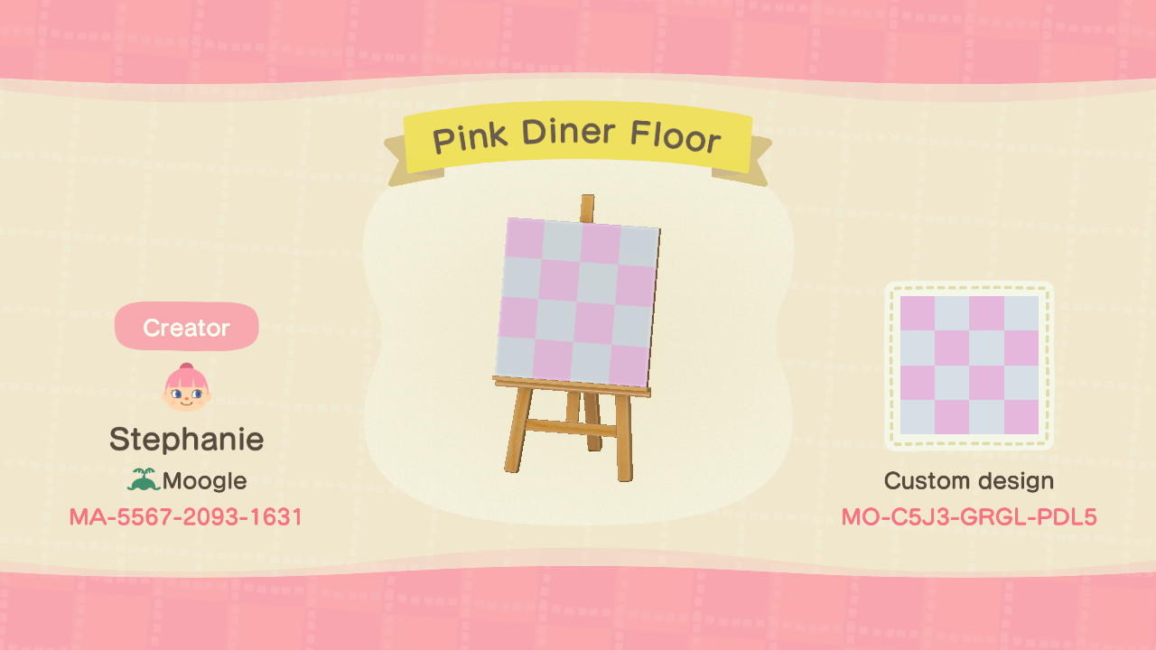 Animal Crossing Design Code: MO-C5J3-GRGL-PDL5 Pink Diner Floor