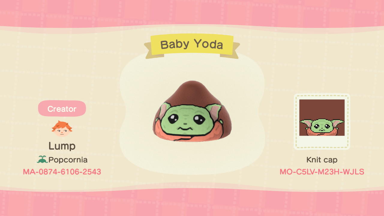 Animal Crossing Design Code: MO-C5LV-M23H-WJLS Baby Yoda