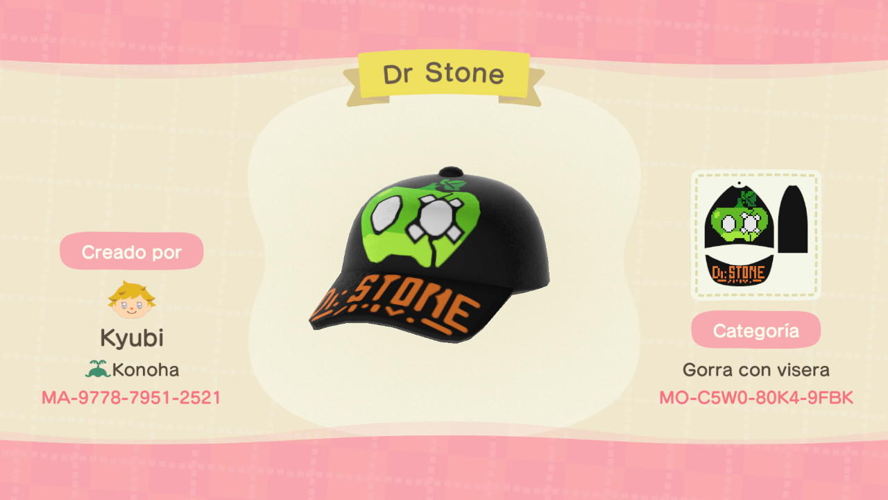 Animal Crossing Design Code: MO-C5W0-80K4-9FBK Dr Stone Suika