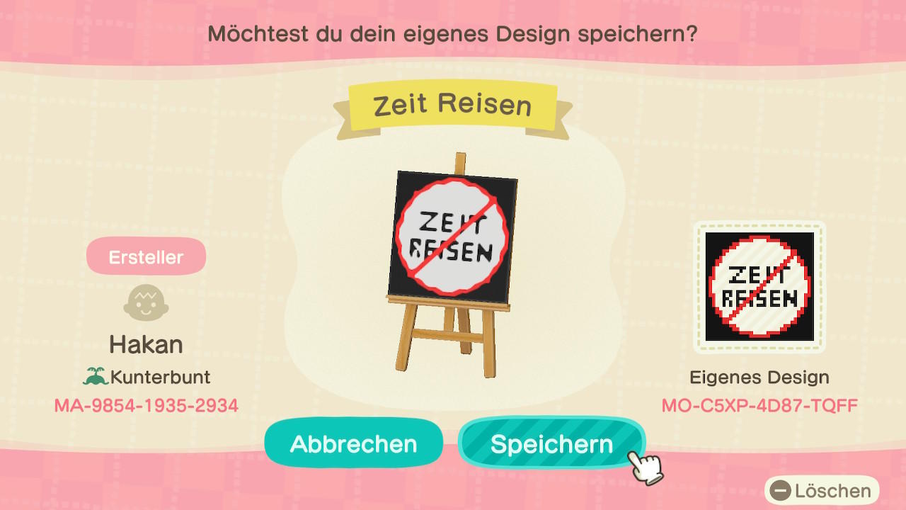 Animal Crossing Design Code: MO-C5XP-4D87-TQFF Zeit Reisen