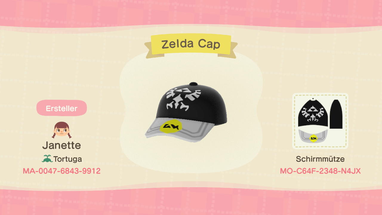Animal Crossing Design Code: MO-C64F-2348-N4JX Zelda Cap