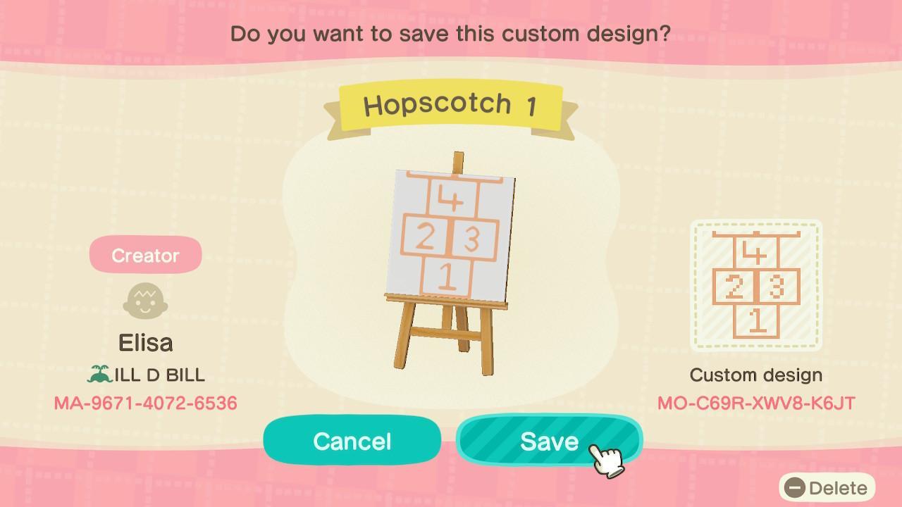 Animal Crossing Design Code: MO-C69R-XWV8-K6JT Hopscotch 1