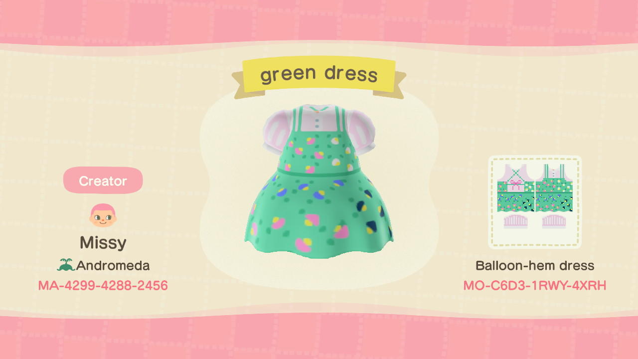Animal Crossing Design Code: MO-C6D3-1RWY-4XRH green dress