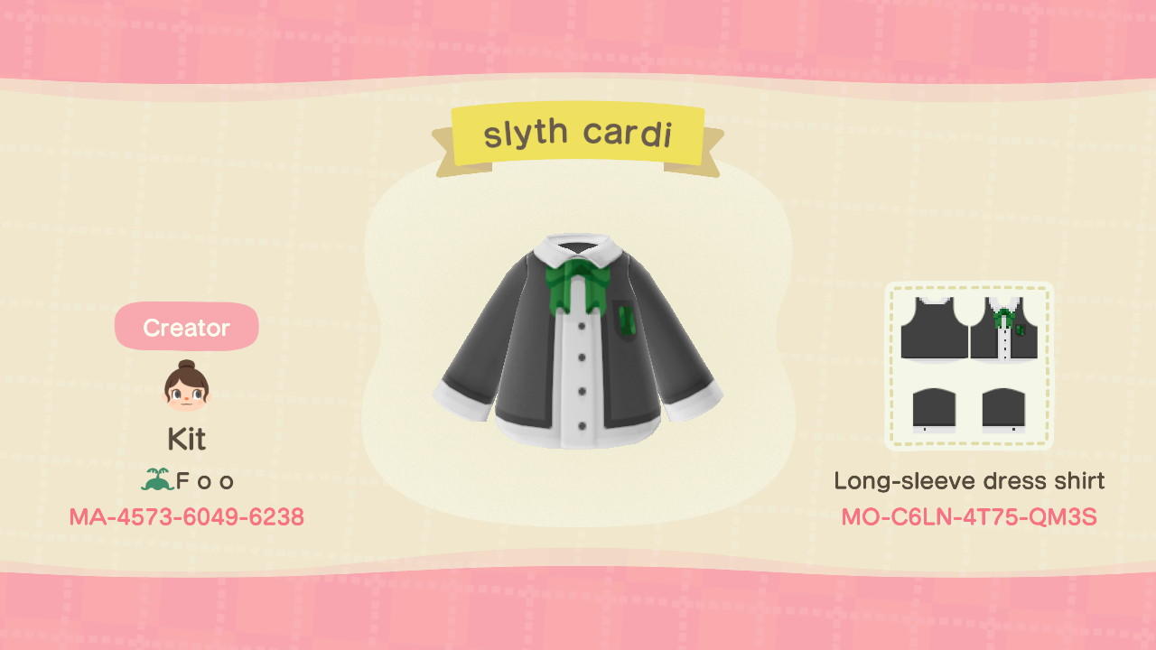 Animal Crossing Design Code: MO-C6LN-4T75-QM3S Slytherin cardigan