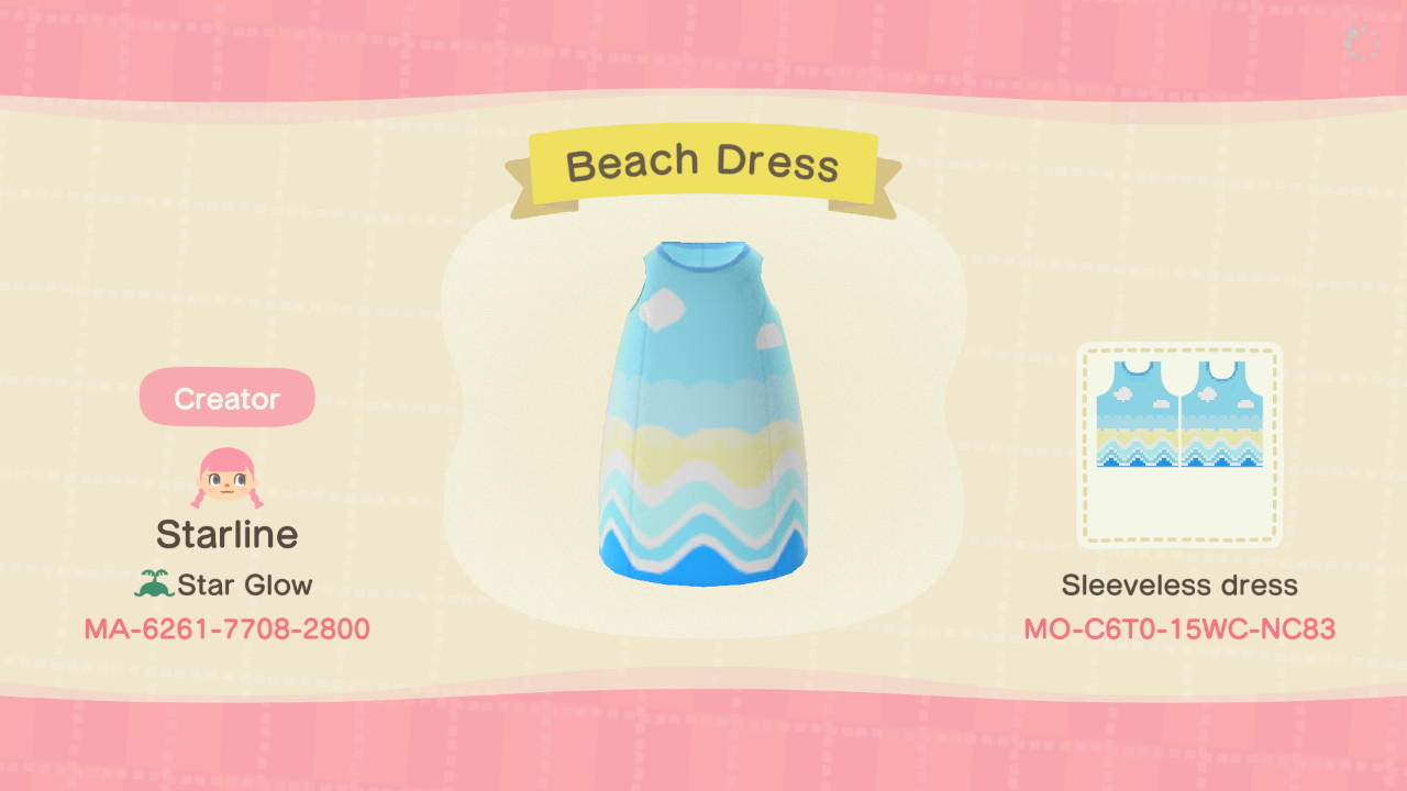Animal Crossing Design Code: MO-C6T0-15WC-NC83 Beach Dress
