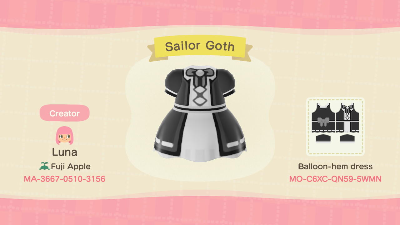 Animal Crossing Design Code: MO-C6XC-QN59-5WMN Sailor Goth