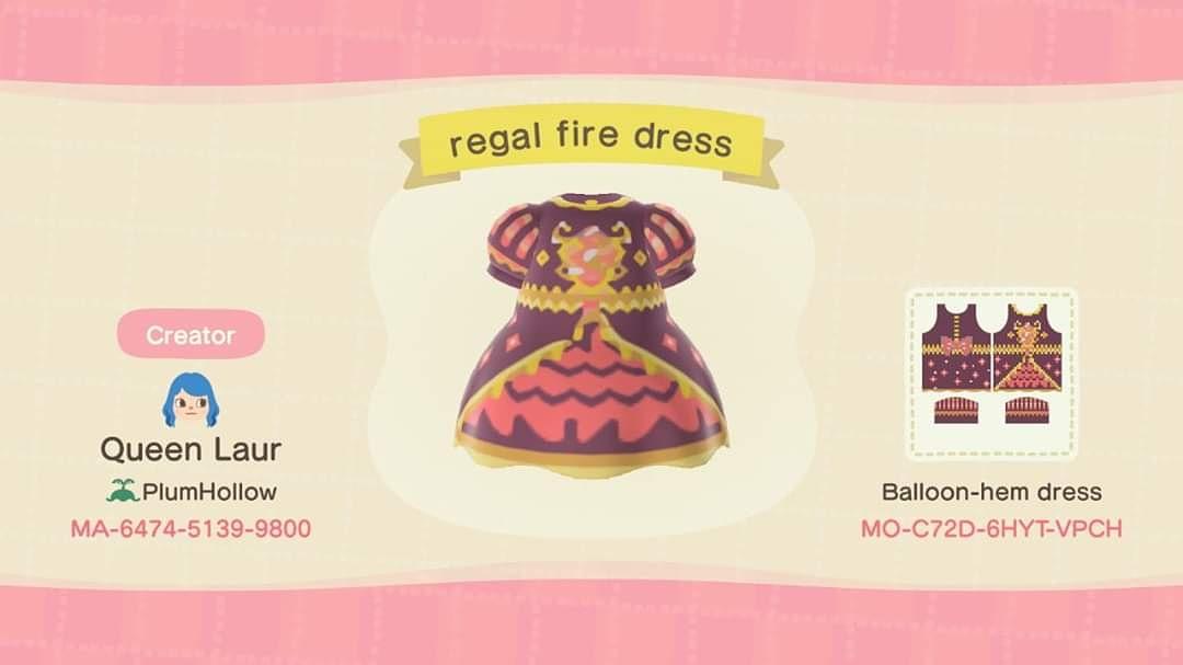 Animal Crossing Design Code: MO-C72D-6HYT-VPCH Regal Fire Dress