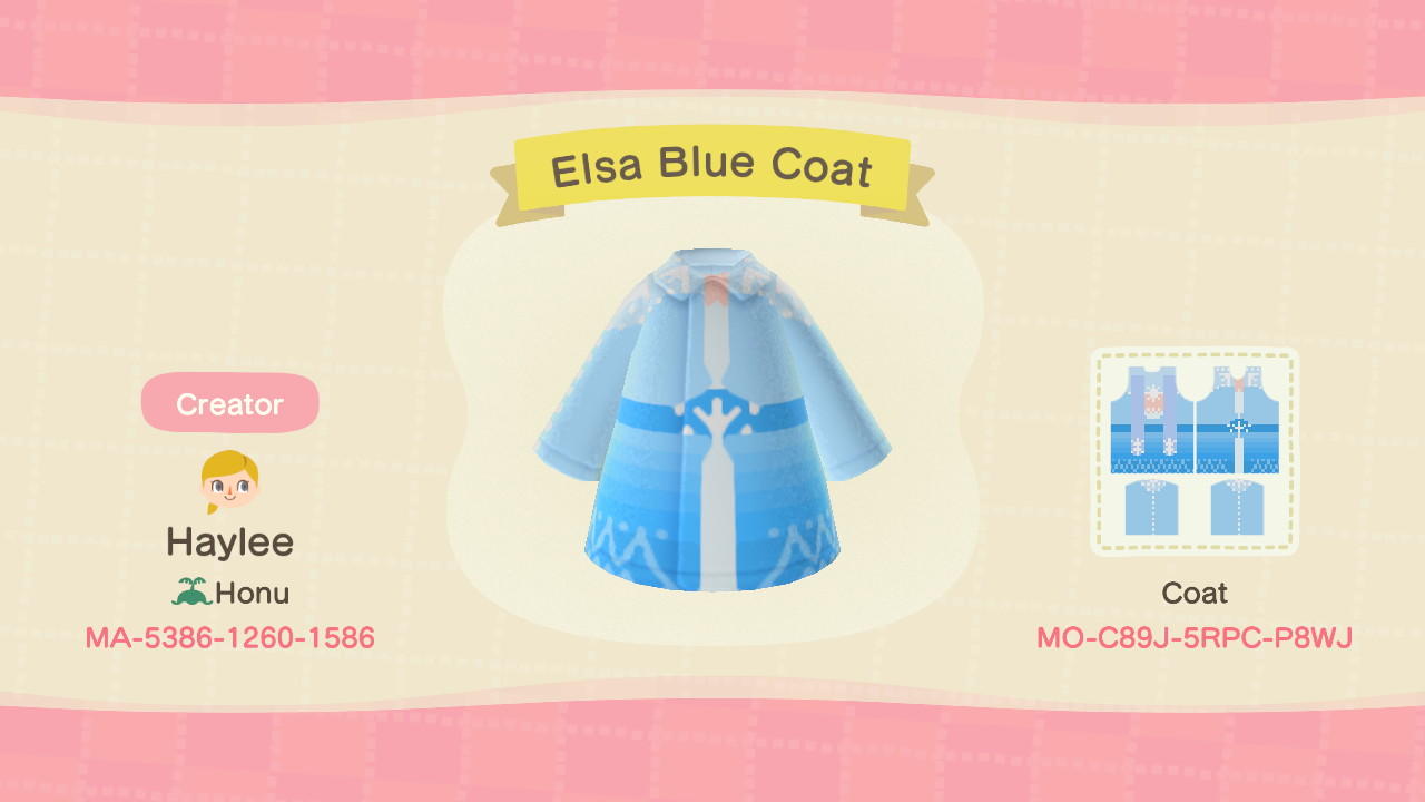 Animal Crossing Design Code: MO-C89J-5RPC-P8WJ Frozen 2 Elsa Coat