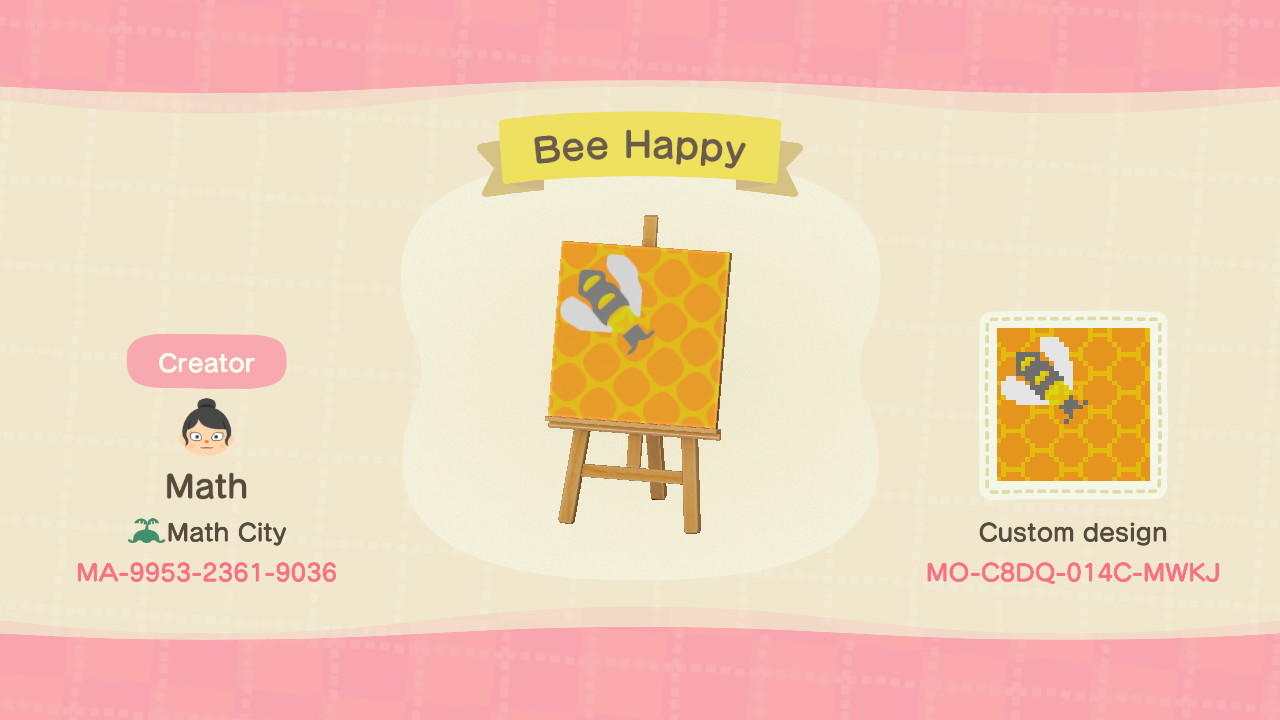 Animal Crossing Design Code: MO-C8DQ-014C-MWKJ Bee Happy Honeycomb