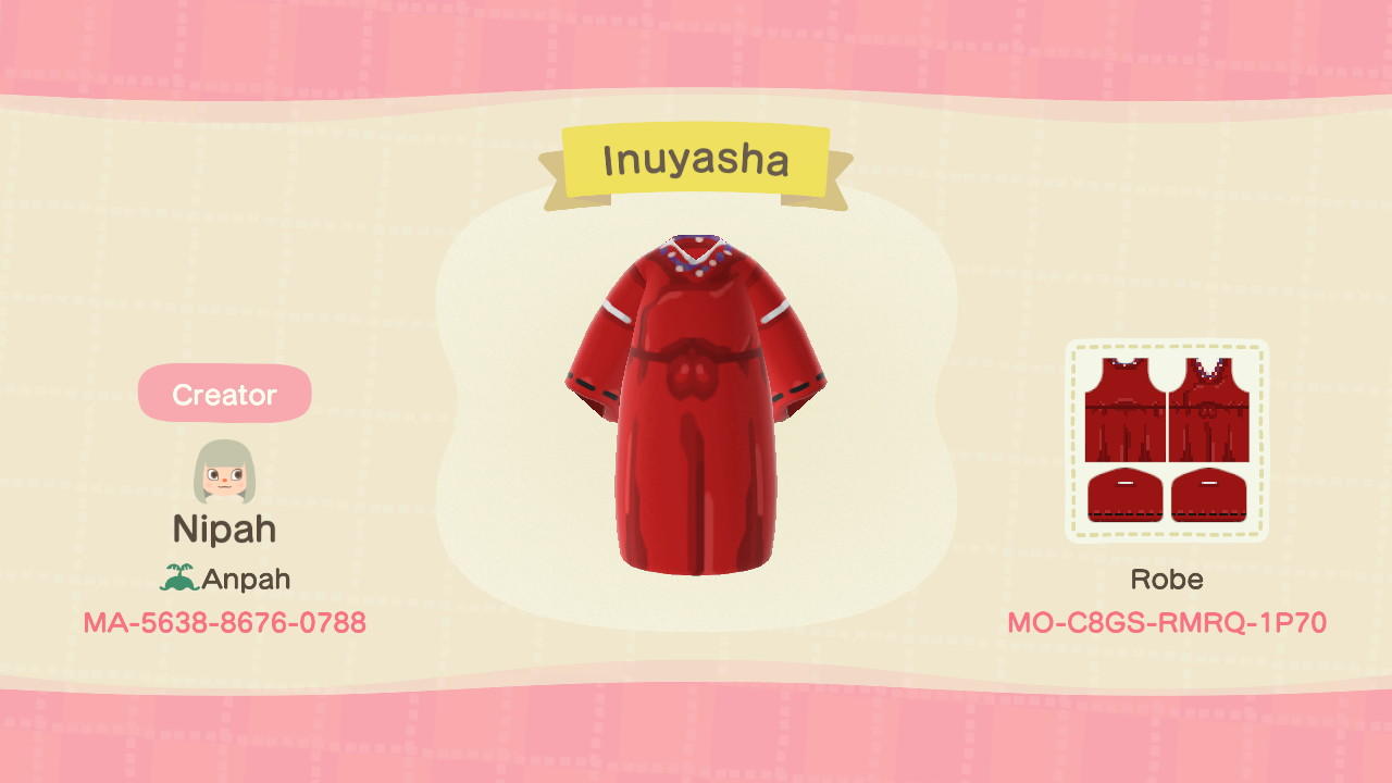 Animal Crossing Design Code: MO-C8GS-RMRQ-1P70 Inuyasha