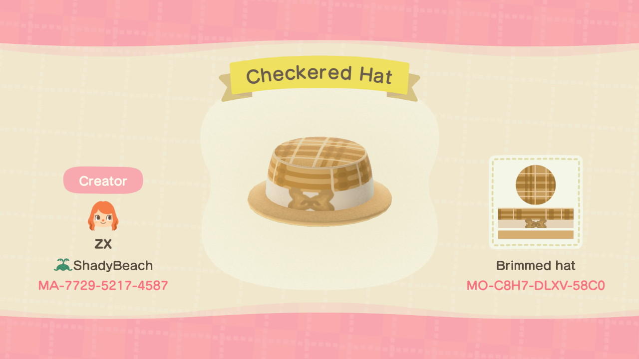 Animal Crossing Design Code: MO-C8H7-DLXV-58C0 Checkered Hat