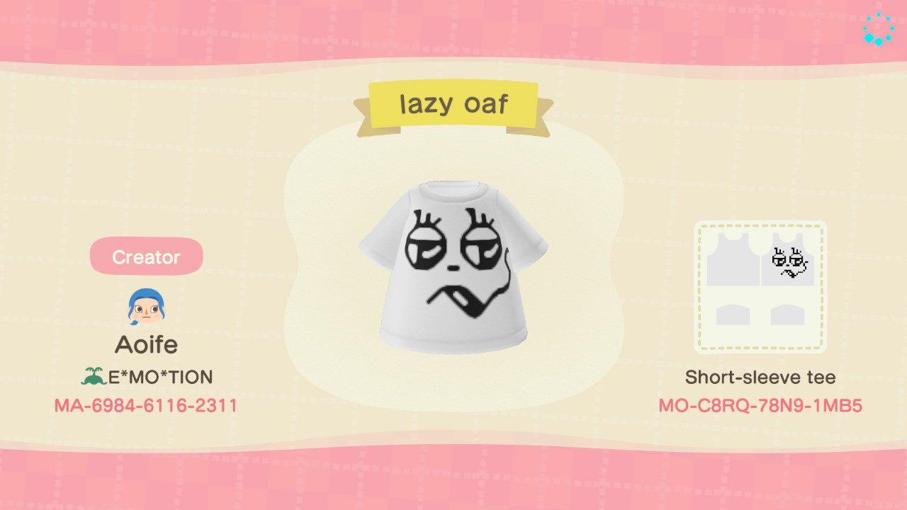 Animal Crossing Design Code: MO-C8RQ-7BN9-1MB5 Lazy Oaf