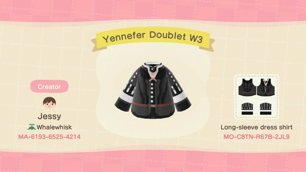 Animal Crossing Design Code: MO-C8TN-R67B-2JL9 Yennefer Doublet W3