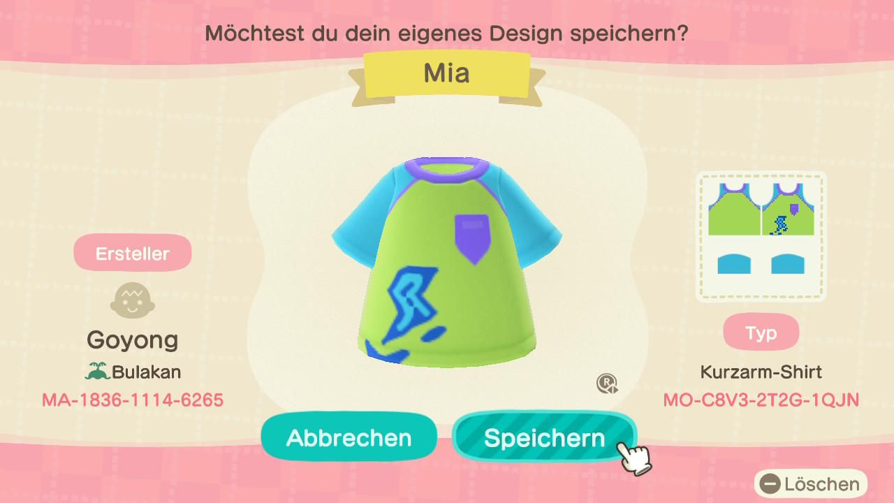 Animal Crossing Design Code: MO-C8V3-2T2G-1QJN Mia