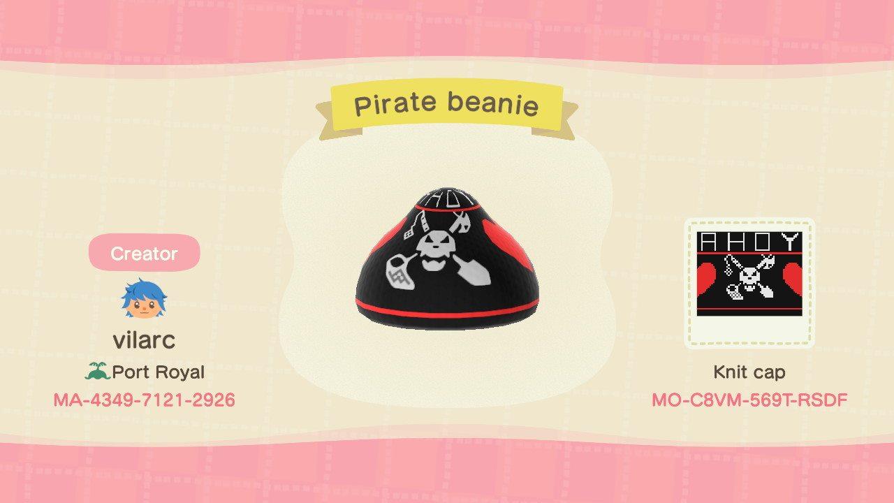 Animal Crossing Design Code: MO-C8VM-569T-RSDF Simple Pirate Beanie