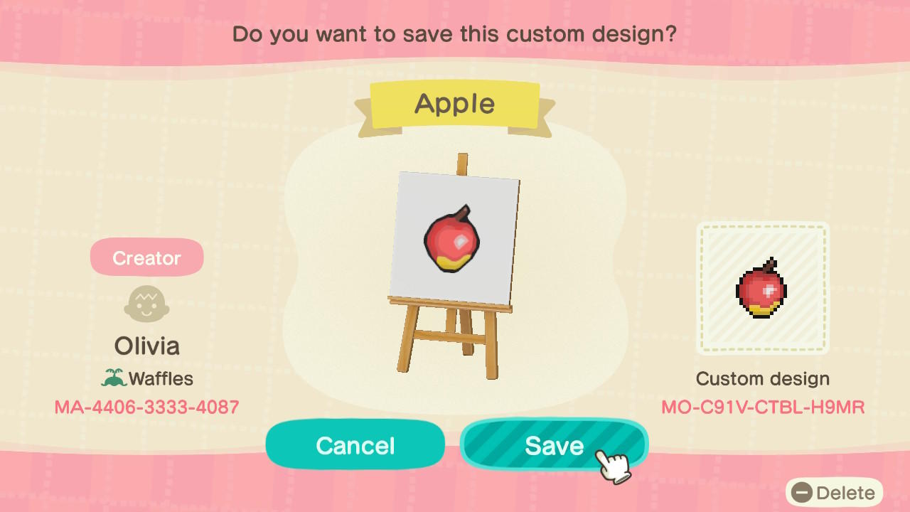 Animal Crossing Design Code: MO-C91V-CTBL-H9MR Apple