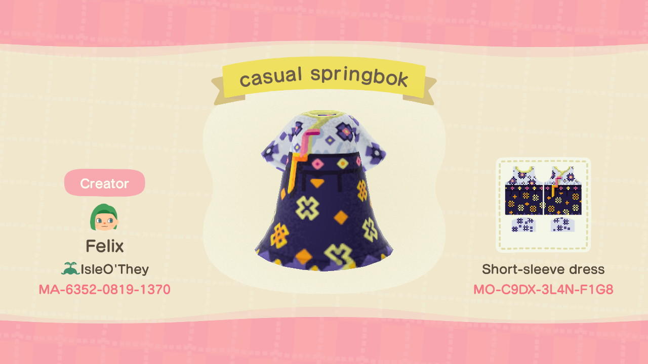 Animal Crossing Design Code: MO-C9DX-3L4N-F1G8 casual springbok