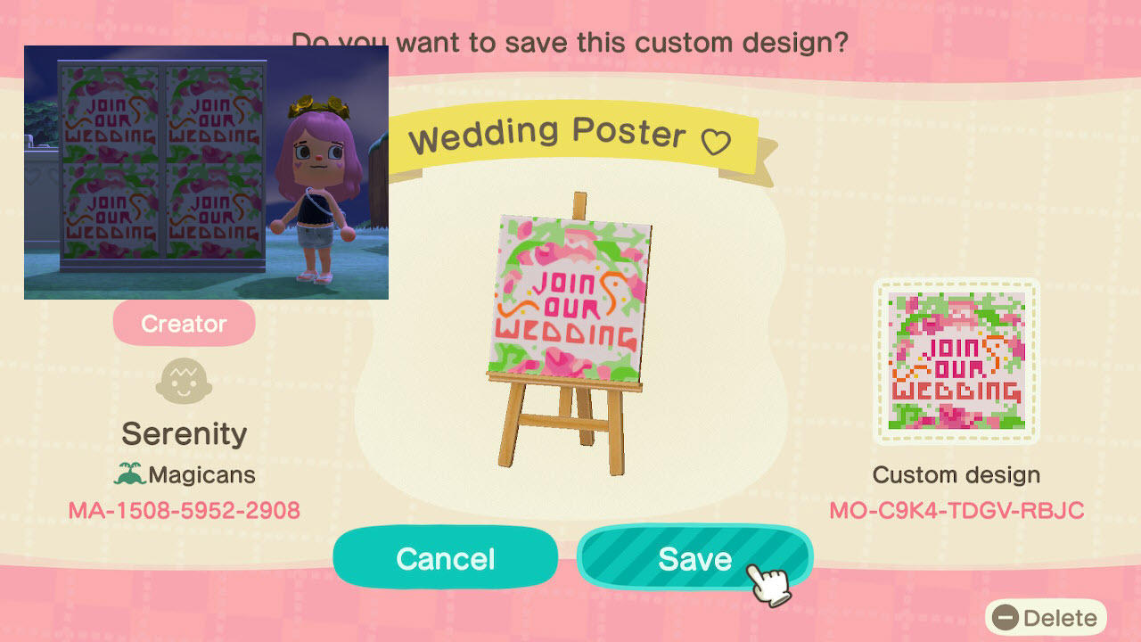 Animal Crossing Design Code: MO-C9K4-TDGV-RBJC Wedding Poster ♡