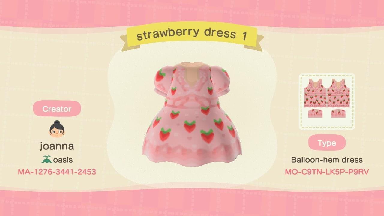 Animal Crossing Design Code: MO-C9TN-LK5P-P9RV strawberry dress