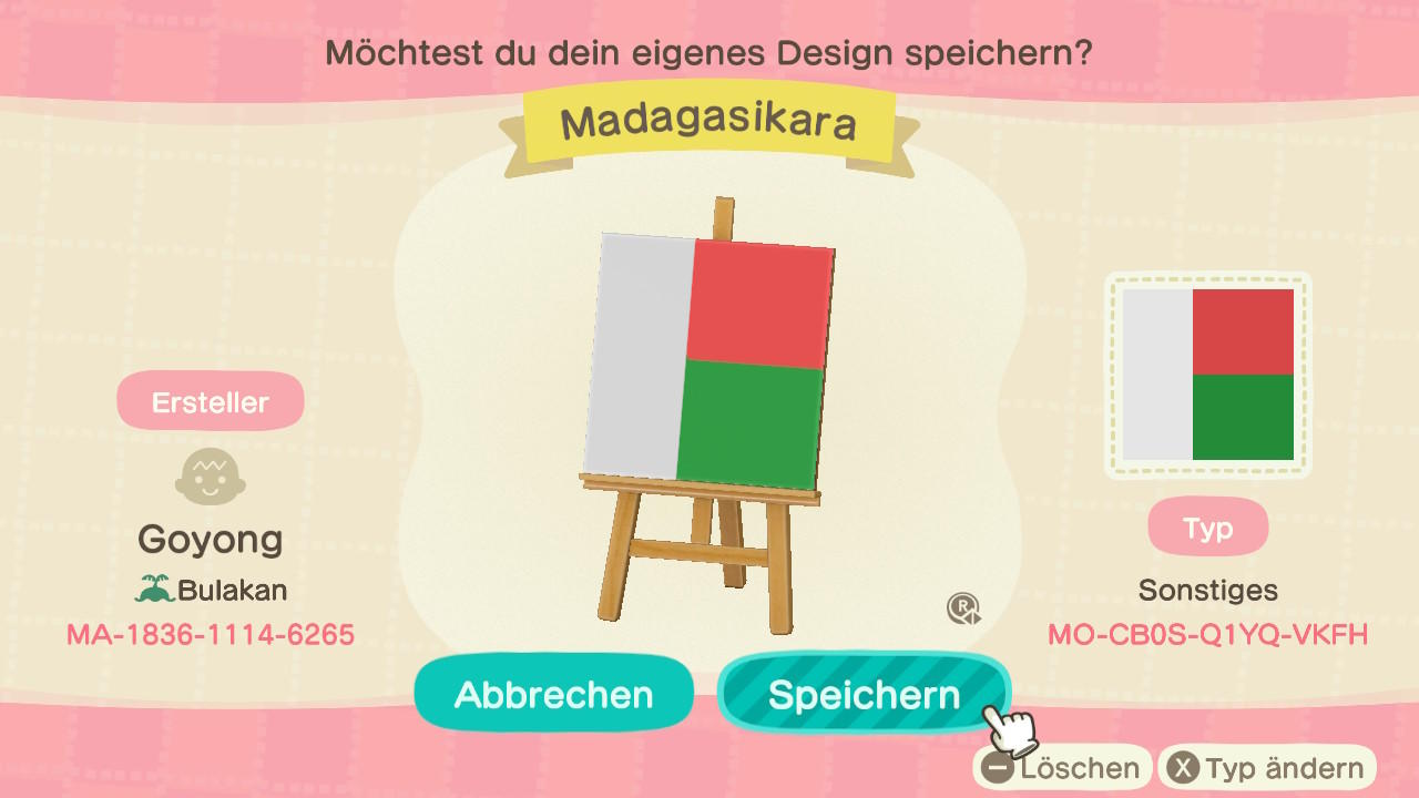 Animal Crossing Design Code: MO-CB0S-Q1YQ-VKFH Madagascar