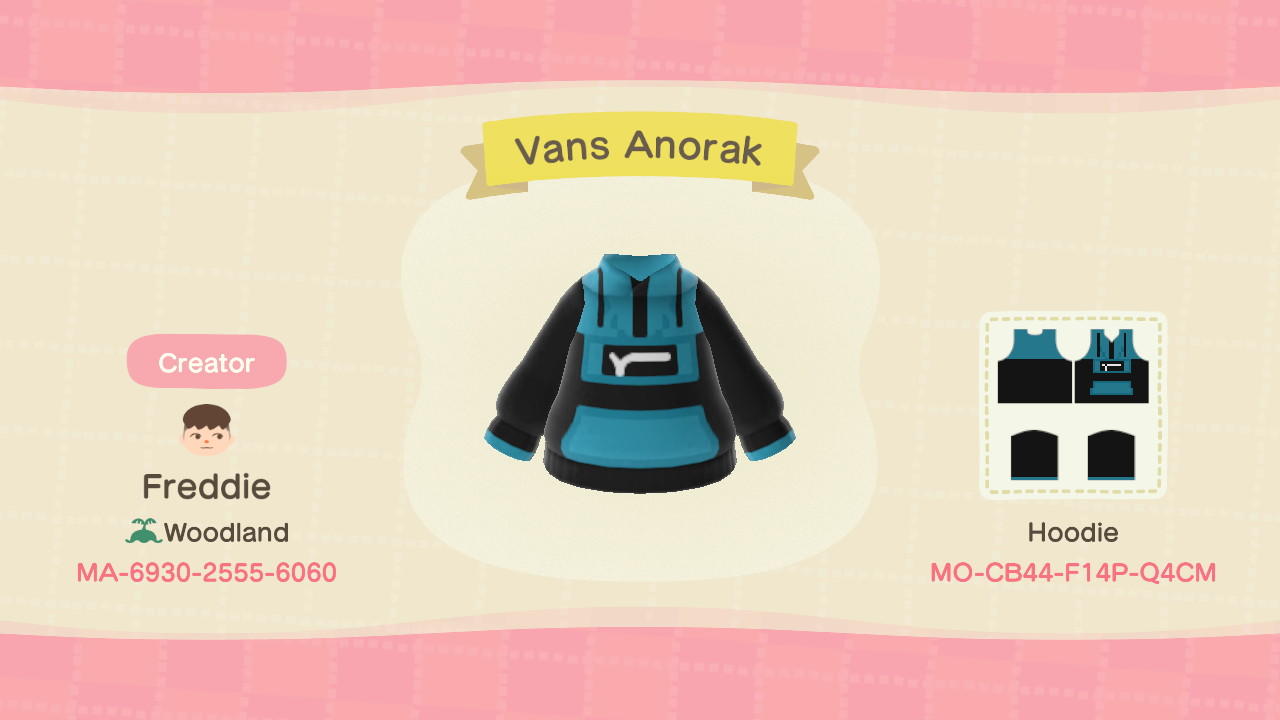 Animal Crossing Design Code: MO-CB44-F14P-Q4CM Vans Anorak