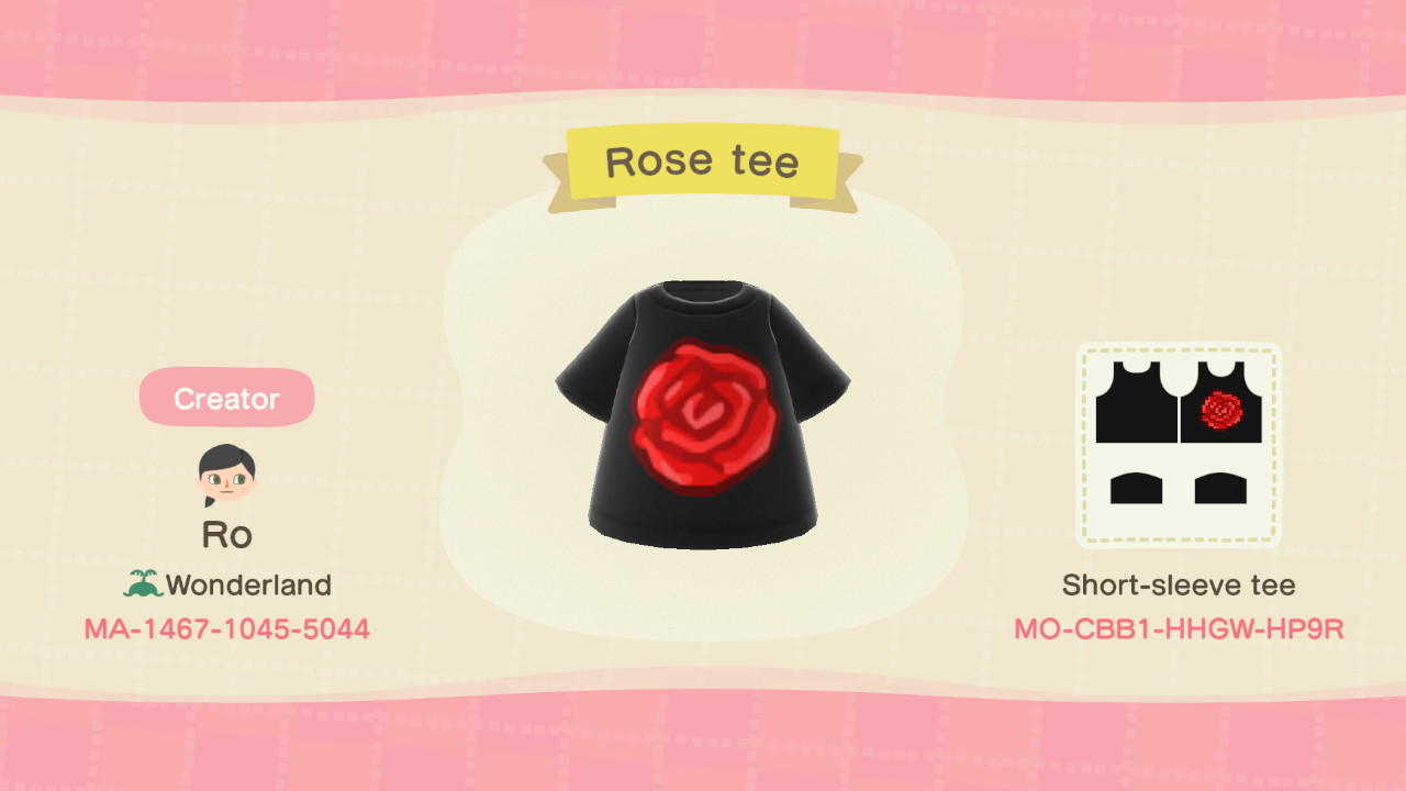 Animal Crossing Design Code: MO-CBB1-HHGW-HP9R Rose tee