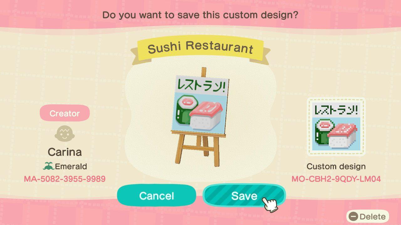 Animal Crossing Design Code: MO-CBH2-9QDY-LM04 Sushi Restaurant