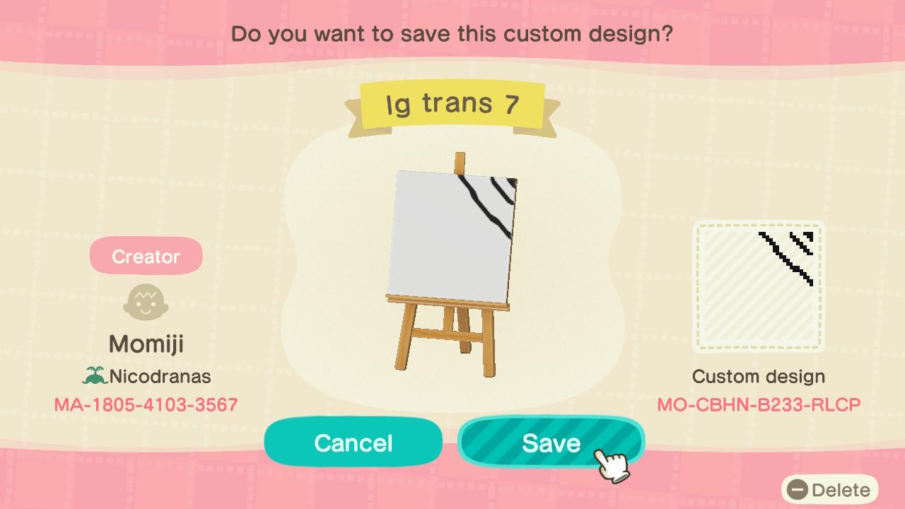 Animal Crossing Design Code: MO-CBHN-B233-RLCP Transmutation 7/8