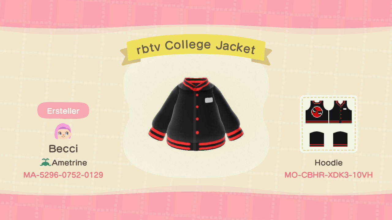 Animal Crossing Design Code: MO-CBHR-XDK3-10VH Rocket Beans Jacket
