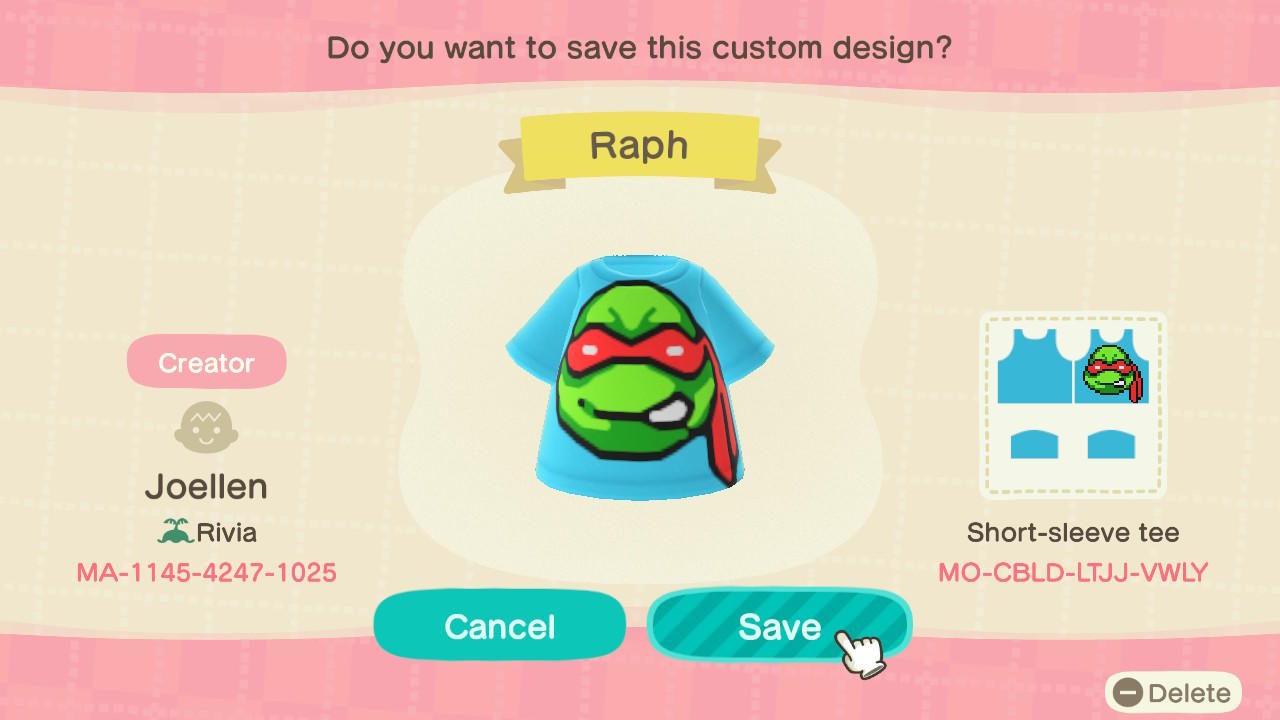 Animal Crossing Design Code: MO-CBLD-LTJJ-VWLY Raph TMNT