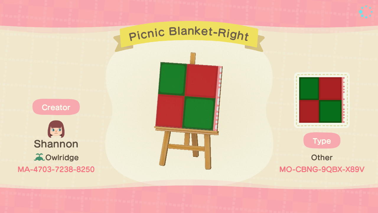 Animal Crossing Design Code: MO-CBNG-9QBX-X89V Xmas Picnic Blanket