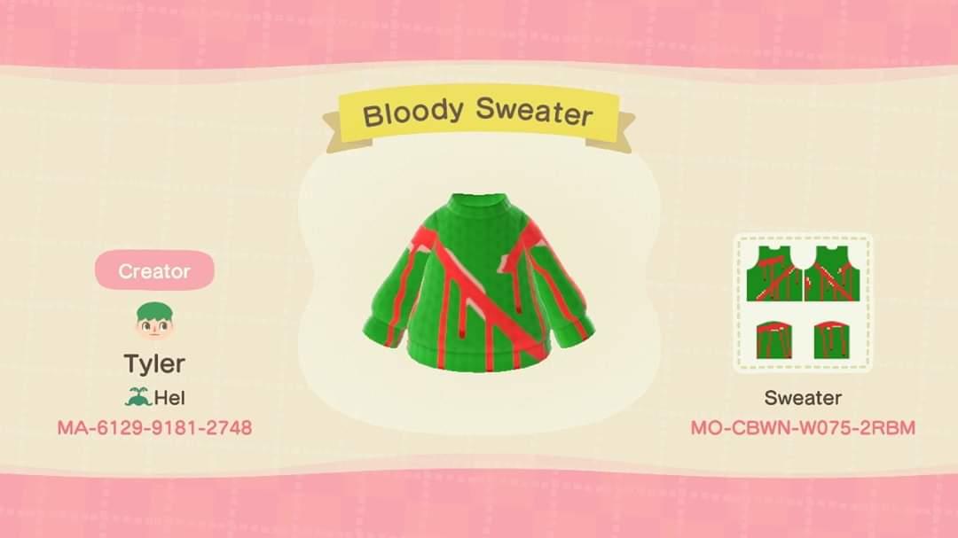 Animal Crossing Design Code: MO-CBWN-W075-2RBM Bloody Sweater