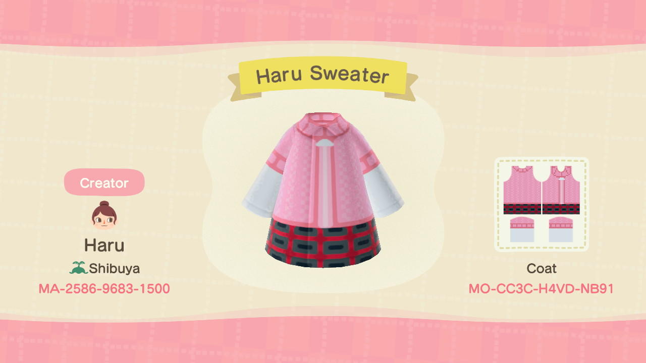 Animal Crossing Design Code: MO-CC3C-H4VD-NB91 Haru Okumura Sweater