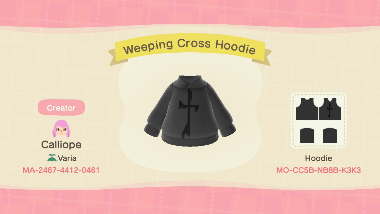 Animal Crossing Design Code: MO-CC5B-NB8B-K3K3 Weeping Cross Hoodie
