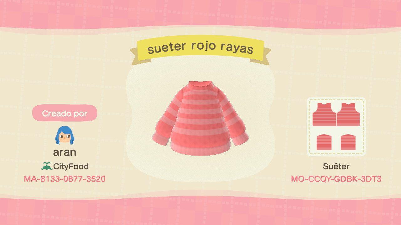 Animal Crossing Design Code: MO-CCQY-GDBK-3DT3 sweater red lines