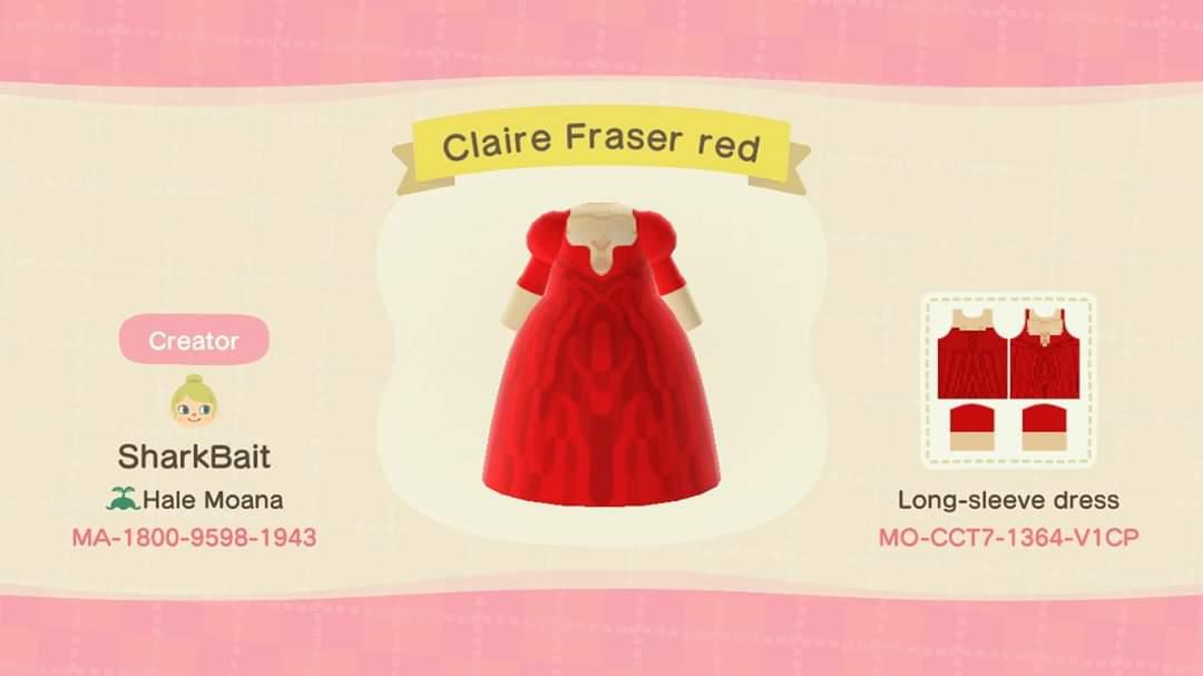 Animal Crossing Design Code: MO-CCT7-1364-V1CP Claire Fraser Red