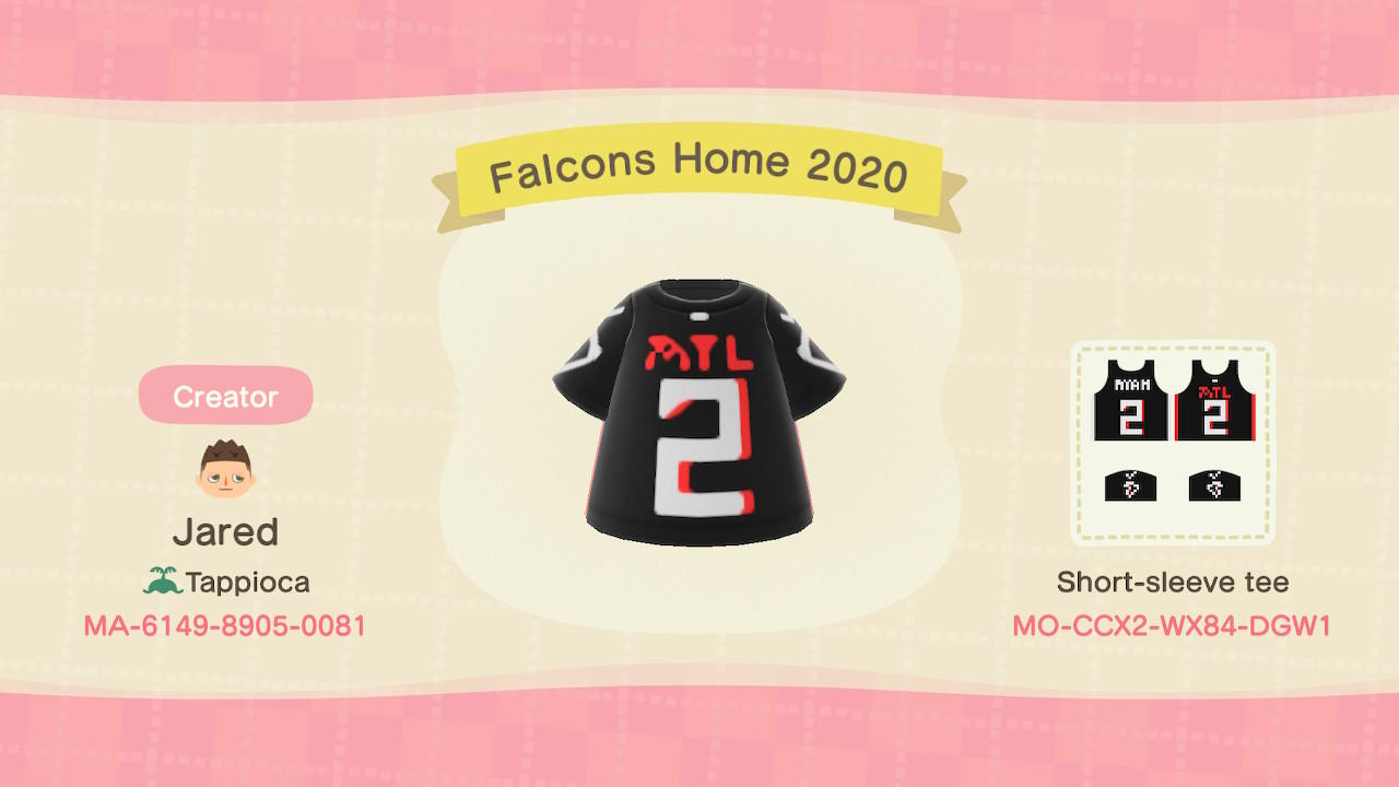 Animal Crossing Design Code: MO-CCX2-WX84-DGW1 Falcons Home Jersey