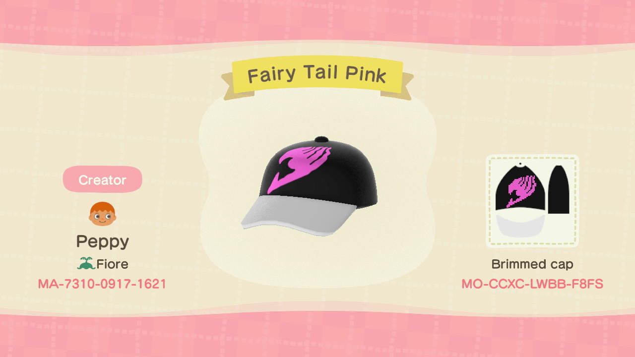 Animal Crossing Design Code: MO-CCXC-LWBB-F8FS Fairy Tail Hat Pink