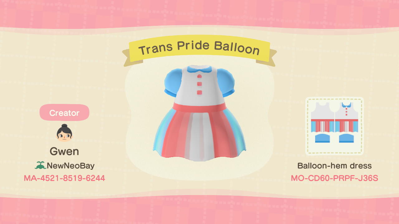 Animal Crossing Design Code: MO-CD60-PRPF-J36S Trans Pride Balloon