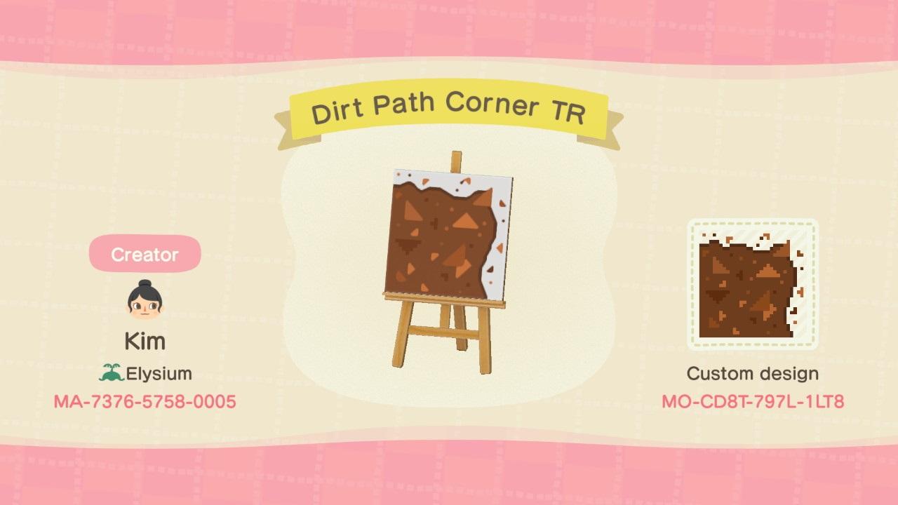 Animal Crossing Design Code: MO-CD8T-797L-1LT8 Dirt Path Corner TR